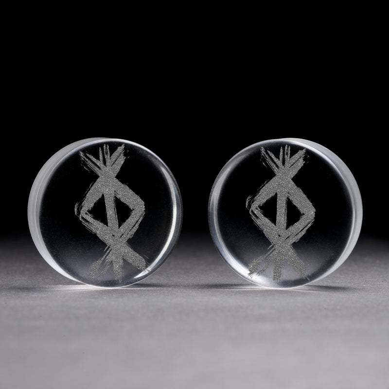 Plug / Gauge Rune de protection viking - Verre transparent | Face plate double évasé