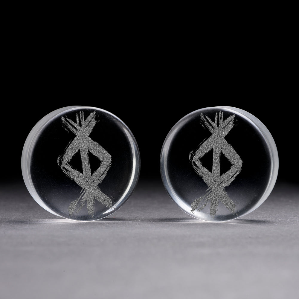 Protection Rune Viking Plug / Gauge - Clear Glass | Flat Faced Double Flare - Lasered To Order In House At Custom Plugs HQ