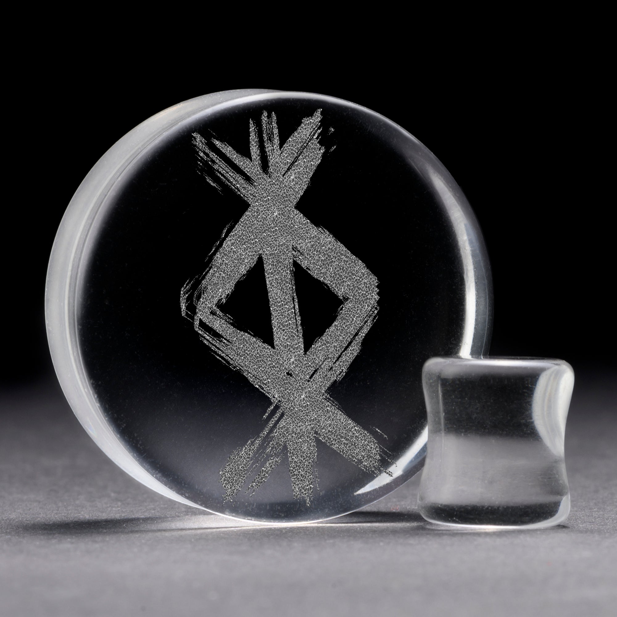 Plug / Gauge Rune de protection viking - Verre transparent | Face plate double évasé