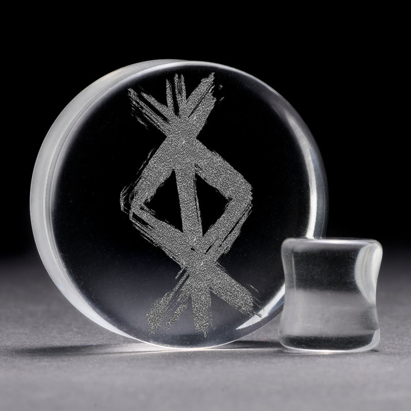 Plug / Gauge Rune de protection viking - Verre transparent | Face plate double évasé