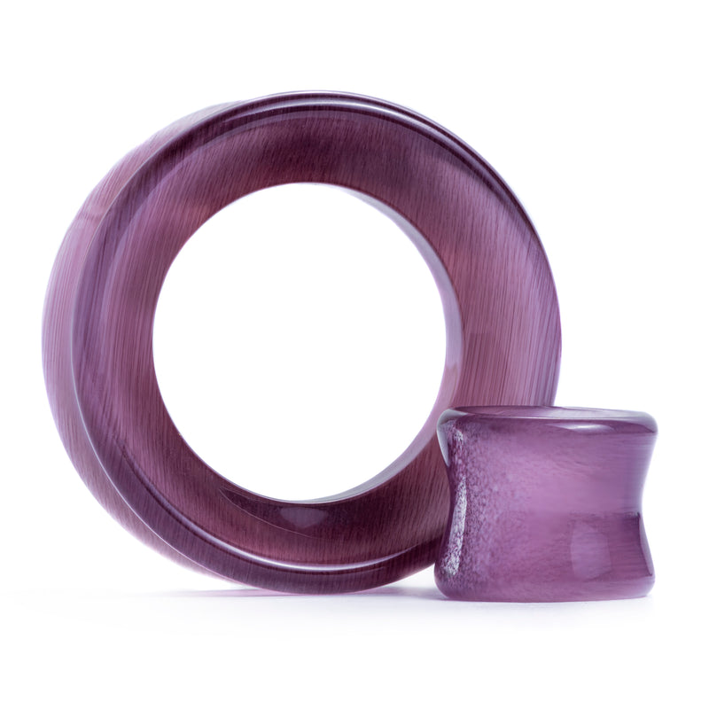 Tunnel d'oreille en verre œil de chat violet