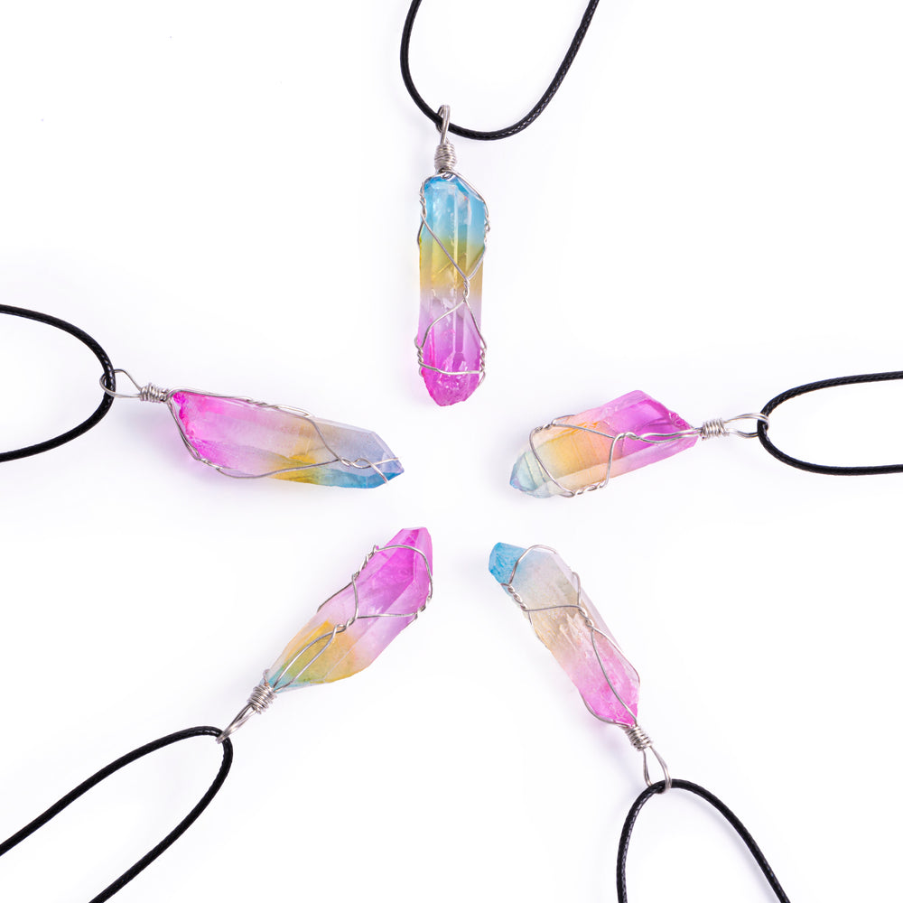 Rainbow Quartz Necklace - Resin & PU Leather Pendant Necklace 