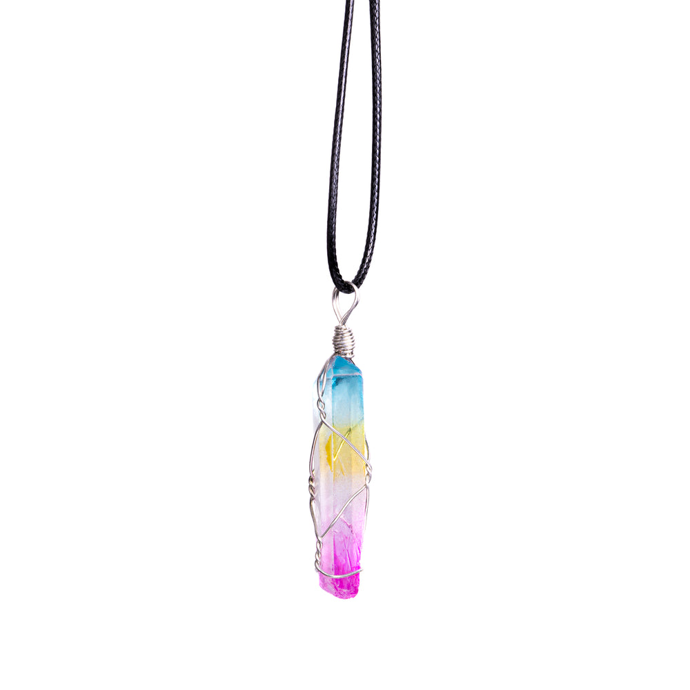 Rainbow Quartz Necklace - Resin & PU Leather Pendant Necklace 