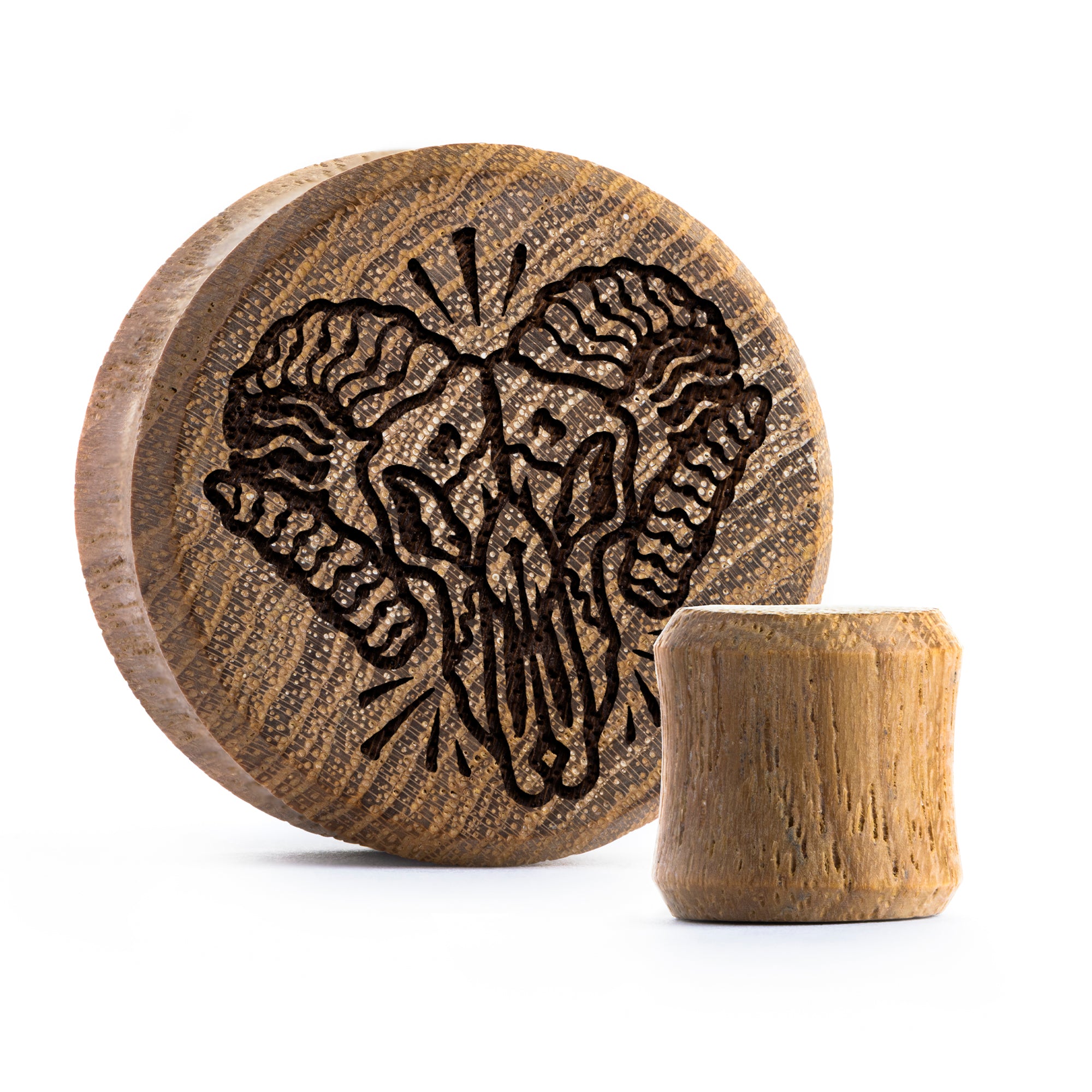 Ram Skull Plug / Gauge - Teak Wood | Flat Faced Double Flare