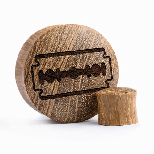 Razor Blade Plug / Gauge - Teak Wood | Convex Double Flare