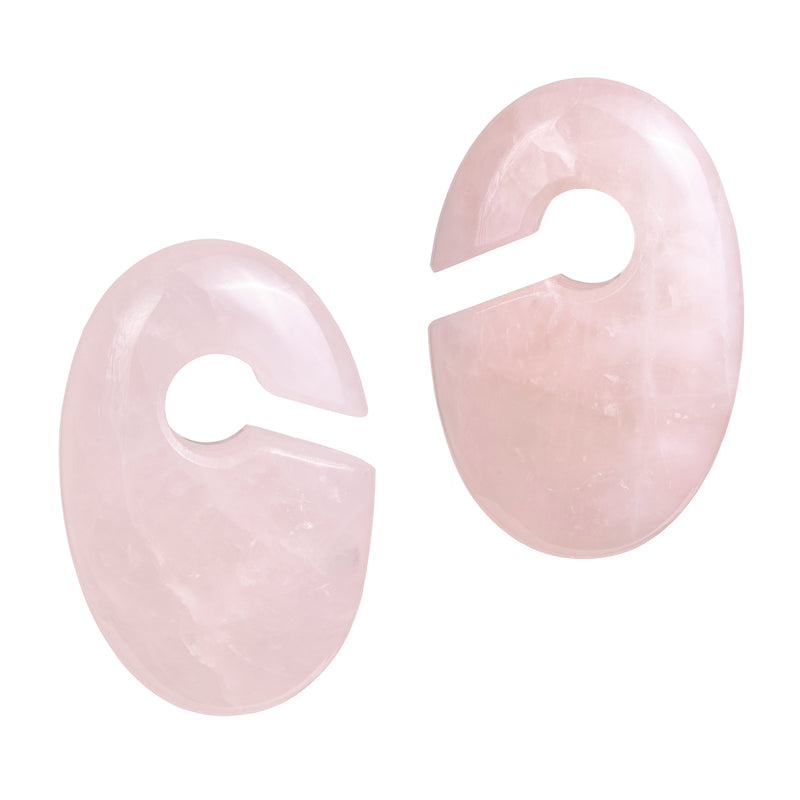 Poids d'oreille trou de serrure ovale en pierre de quartz rose - Paire