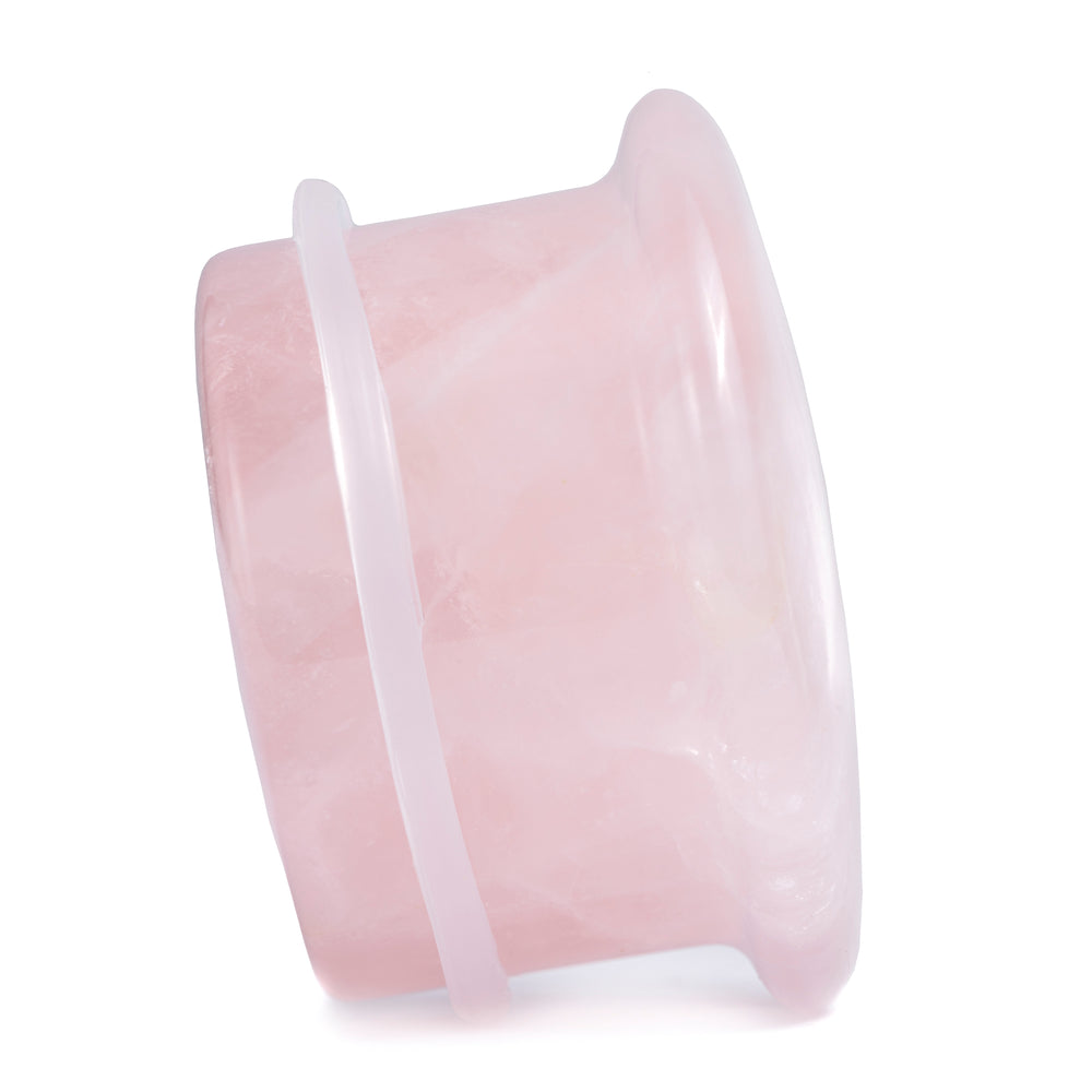 Rose Quartz Single Flare Stone Plug / Gauge - Double Flare Glass Ear Plugs / Gauges in 6mm (2g), 20mm (13/16th), 50mm (1 3/16")