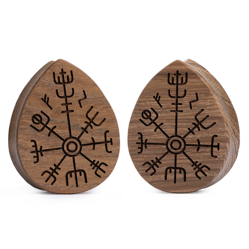 Runic Plug / Gauge - Teardrop Teakholz | Doppelaufgeweitet mit flachem Gesicht