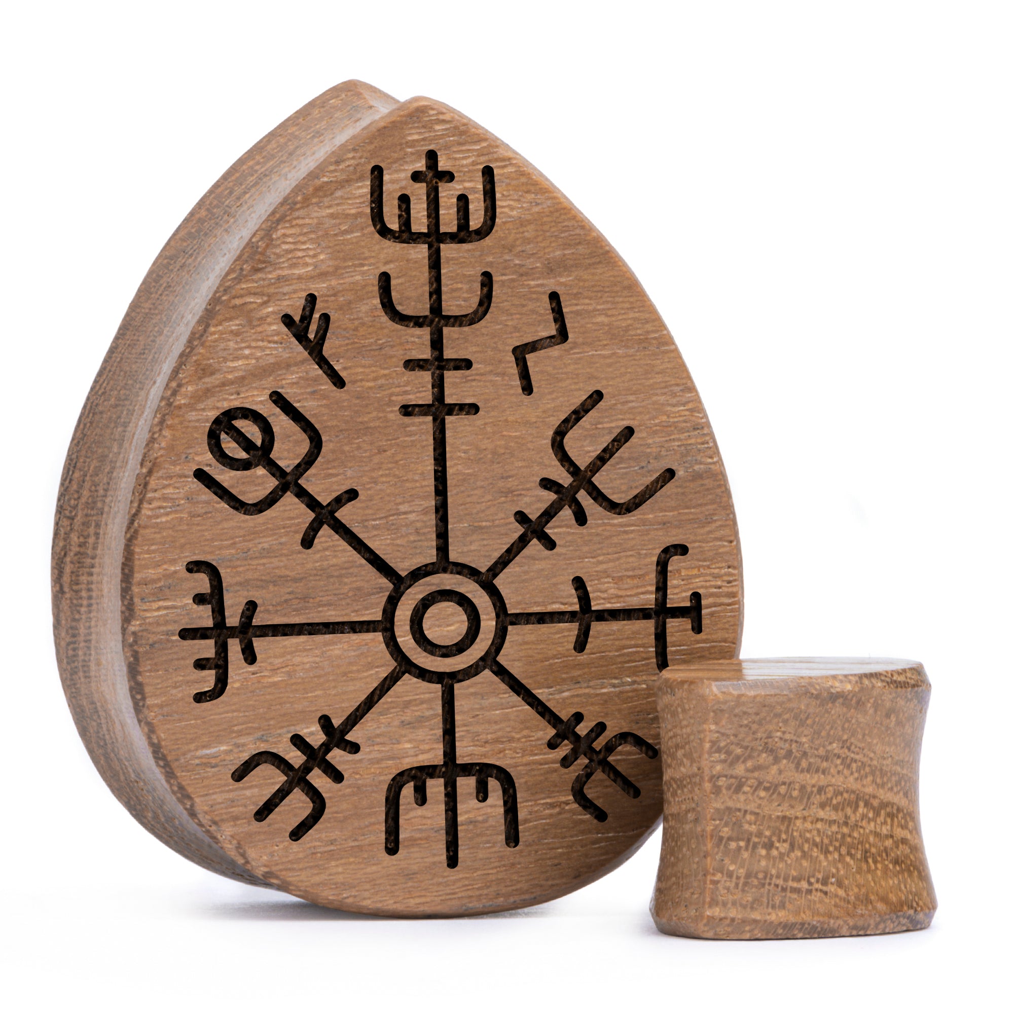 Runic Plug / Gauge - Teardrop Teak Wood | Flat Faced Double Flare