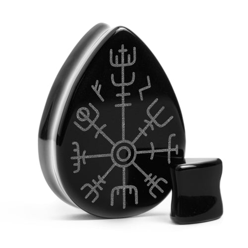Runic Plug / Gauge - Teardrop Black Glass | Flat Faced Double Flare