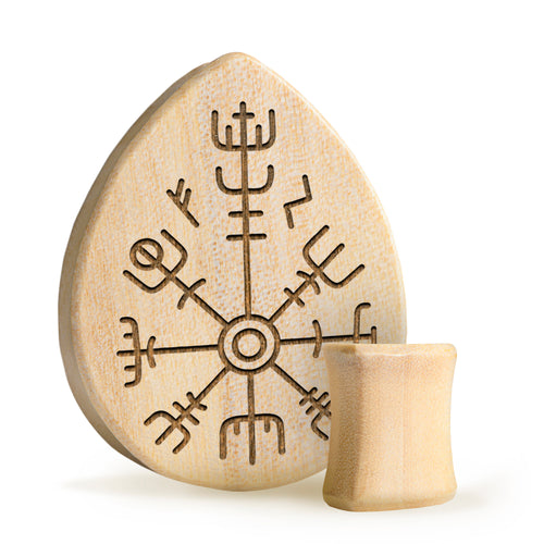 Runic Plug / Gauge - Teardrop Crocodile Wood | Flat Faced Double Flare