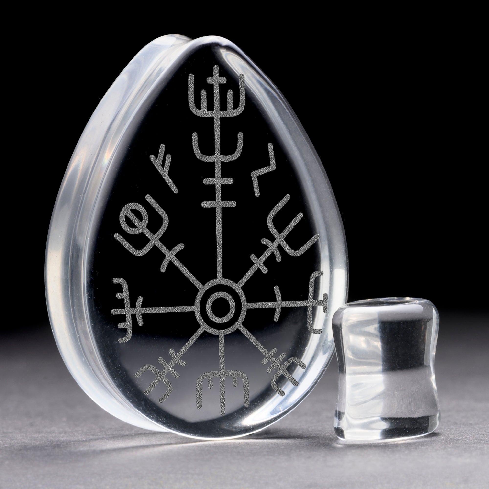 Runic Plug / Gauge - Teardrop Clear Glass | Flat Faced Double Flare