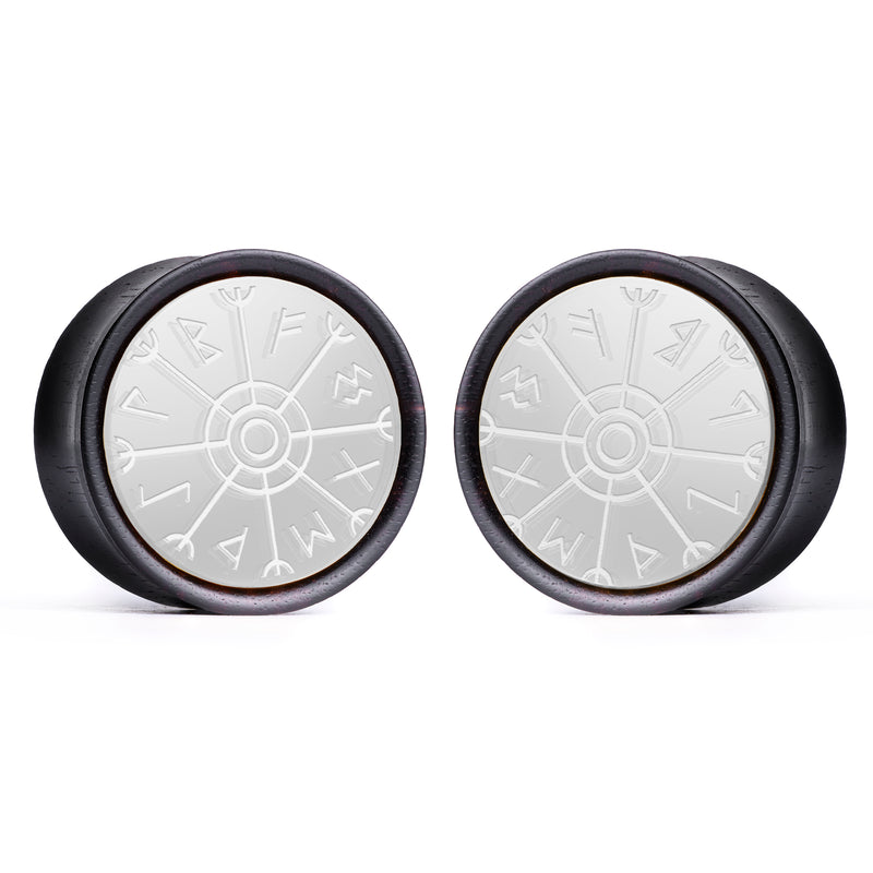 Plug / Gauge Runique - Bois d'ébène incrusté argent | Convexe double évasé
