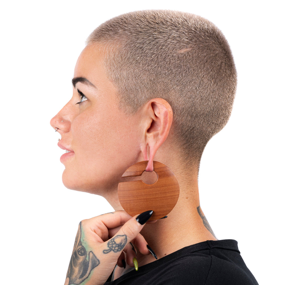 Saba - Offset Keyhole Wooden Ear Weights (Pair) - Pair of Wooden Ear Weights