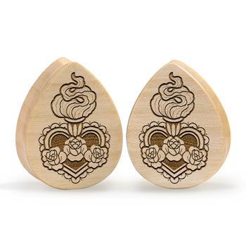 Guy wearing cool Brown Saba Wood Teardrop Wood Ear Plug / Gauge
