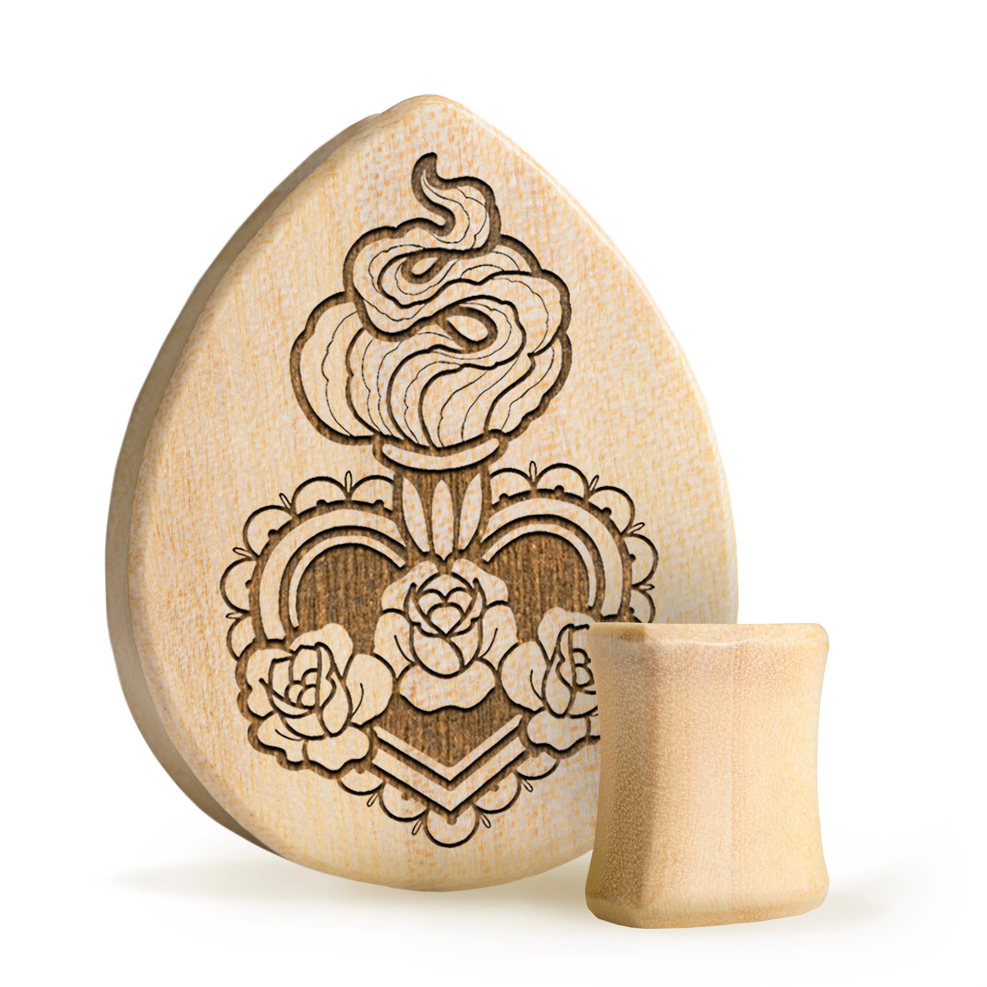 Sacred Heart Plug / gauge - Tränenkrokodilholz | Doppelaufgeweitet mit flachem Gesicht