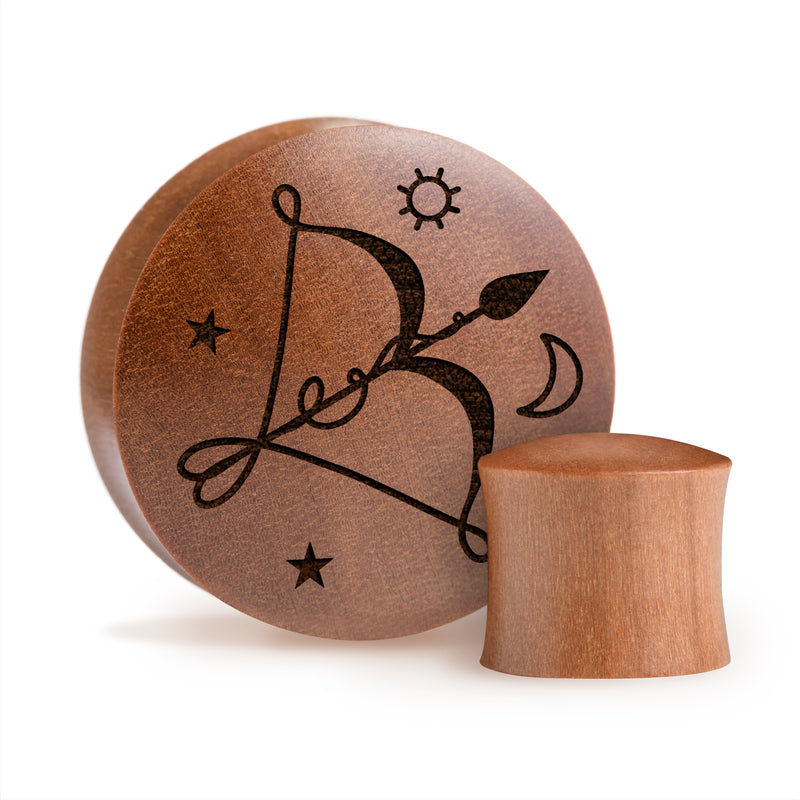 Plug / Gauge Sagittarius zodiaque - Bois de Saba | Convexe double évasé