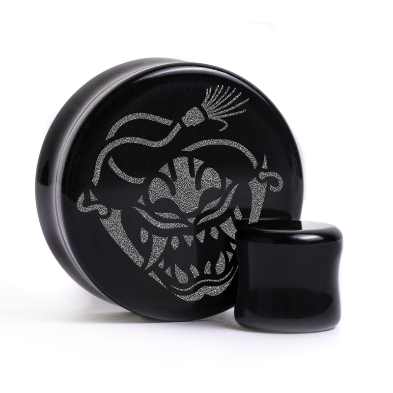Plug / Gauge Samurai Oni - Verre noir | Face plate double évasé