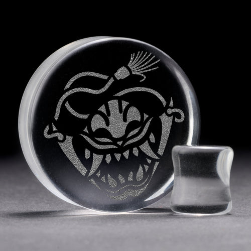 Samurai Oni Plug / Gauge - Clear Glass | Doppelaufgeweitet mit flachem Gesicht