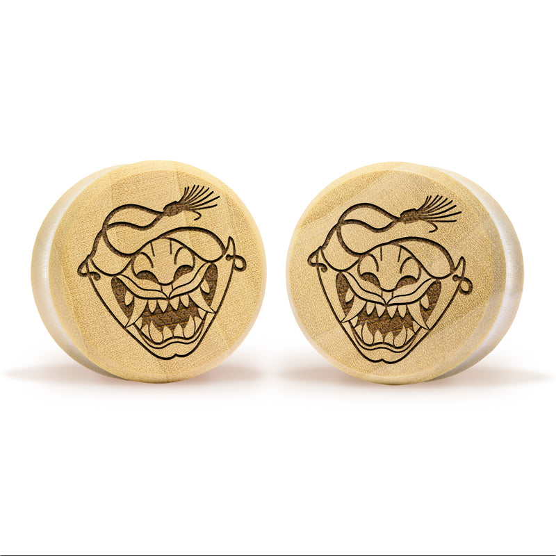 Plug / Gauge Samurai Oni - Bois de crocodile | Face plate double évasé