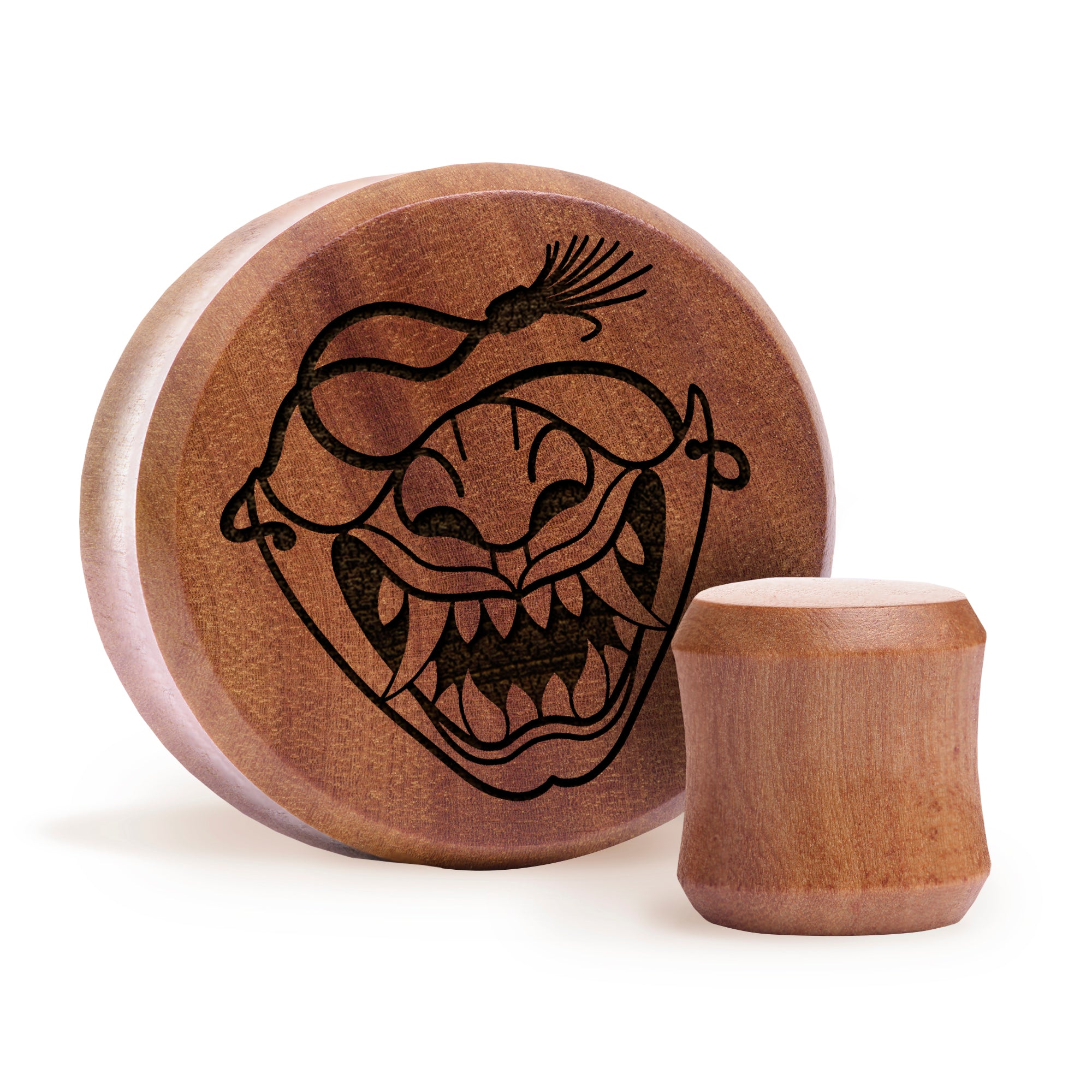 Samurai Oni Plug / Gauge - Saba Wood | Doppelaufgeweitet mit flachem Gesicht