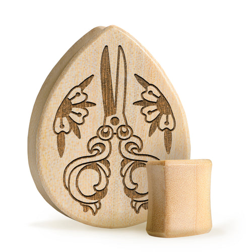 Scissors Plug / Gauge - Teardrop Crocodile Wood | Flat Faced Double Flare