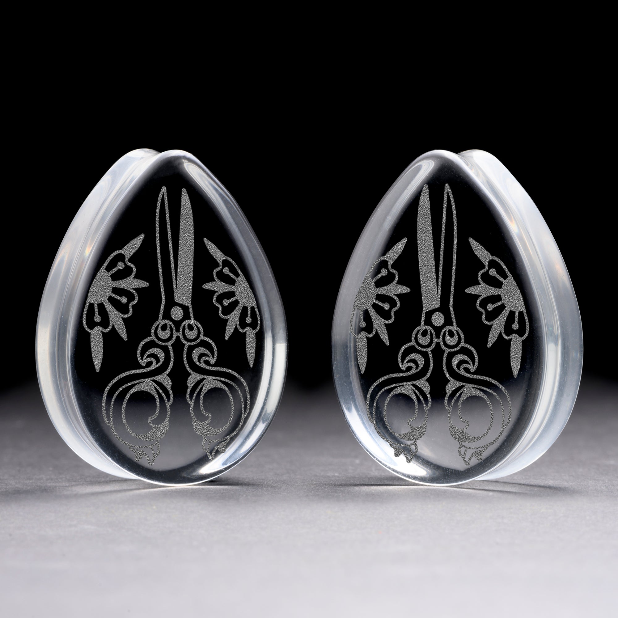 Scissors Plug / Gauge - Teardrop Clear Glass | Flat Faced Double Flare