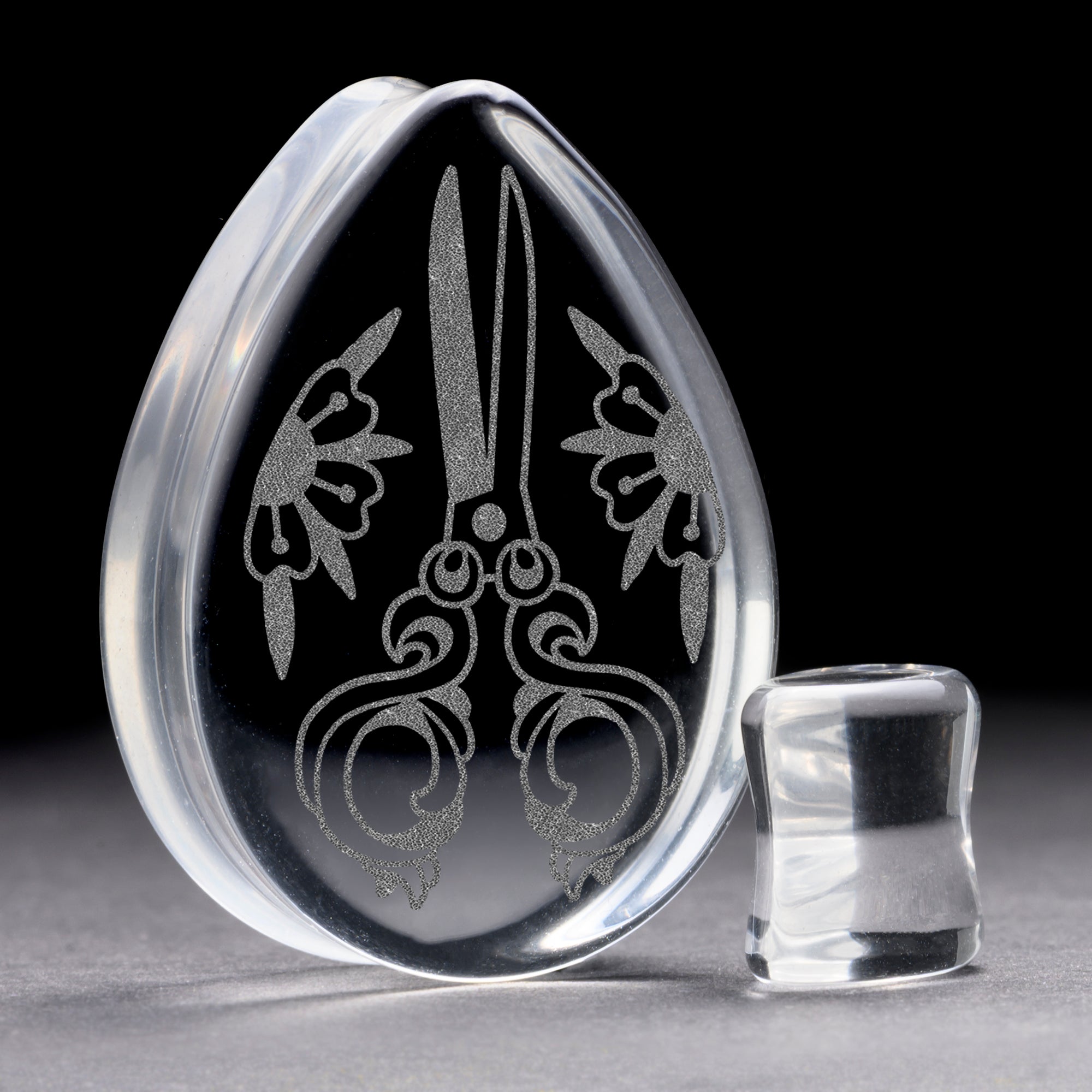 Scissors Plug / Gauge - Teardrop Clear Glass | Flat Faced Double Flare