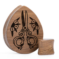 Plug / Gauge Ciseaux - Goutte en bois de teck | Face plate double évasé