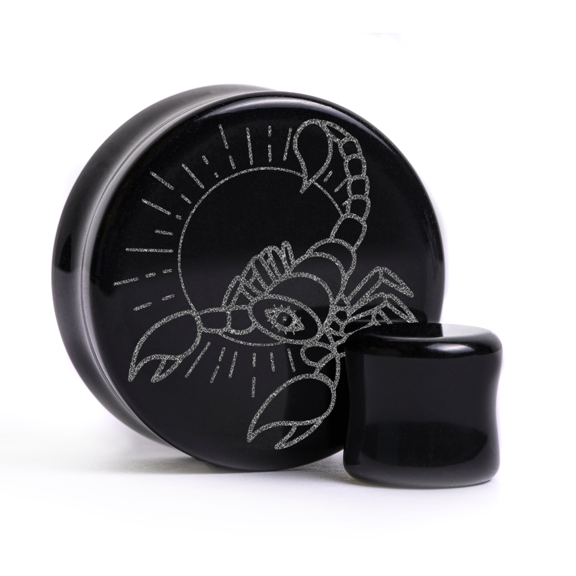 Scorpio -Zodiac Plug / Gauge - Schwarzes Glas | Doppelaufgeweitet mit flachem Gesicht