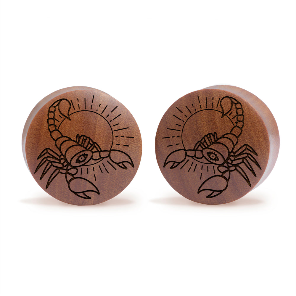 Scorpio Zodiac Plug / Gauge - Saba Wood | Convex Double Flare - Lasered To Order In House At Custom Plugs HQ