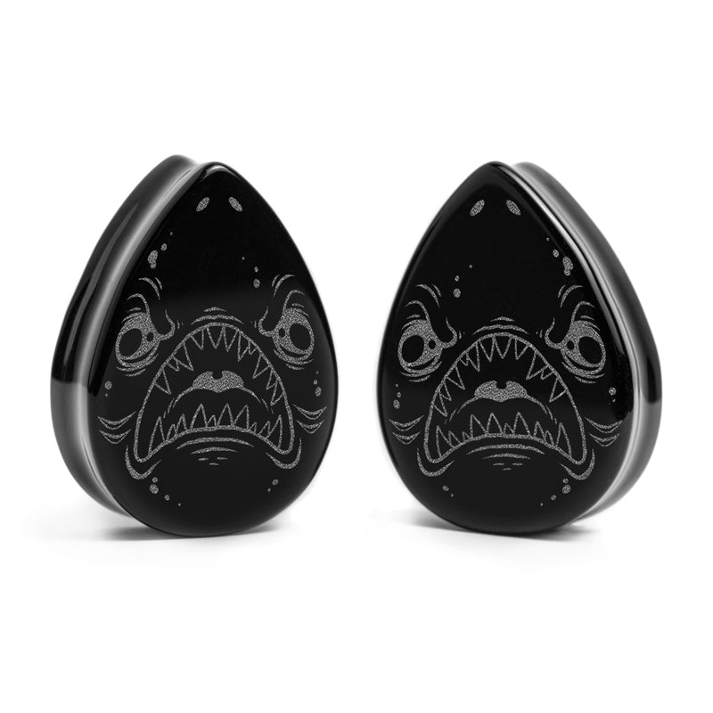 Shark Plug / Calibre - Verre noir en forme de goutte | Double flare à face plate