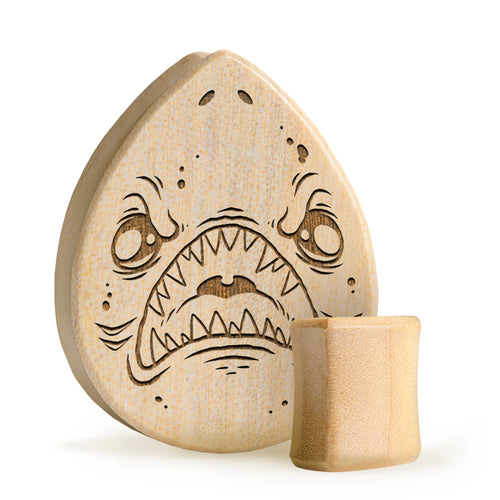 Shark Plug / Gauge - Teardrop Crocodile Wood | Flat Faced Double Flare