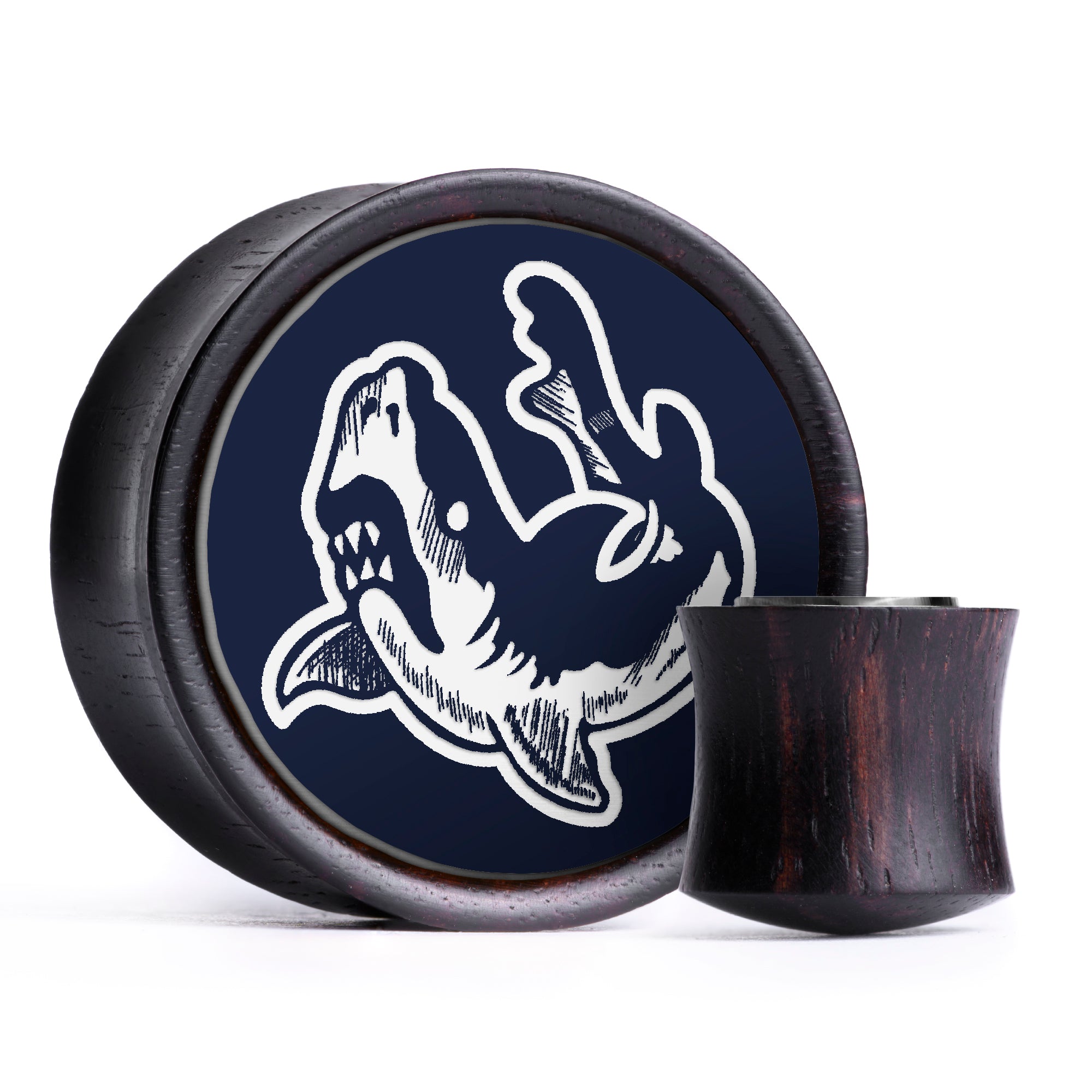 Shark Plug / Gauge - Blue & White Inlay Ebony Wood | Convex Double Flare