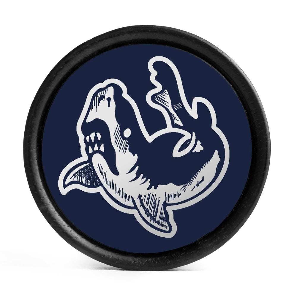 Shark Plug / Gauge - Blue & White Inlay Ebony Wood | Convex Double Flare - Lasered To Order In House At Custom Plugs HQ