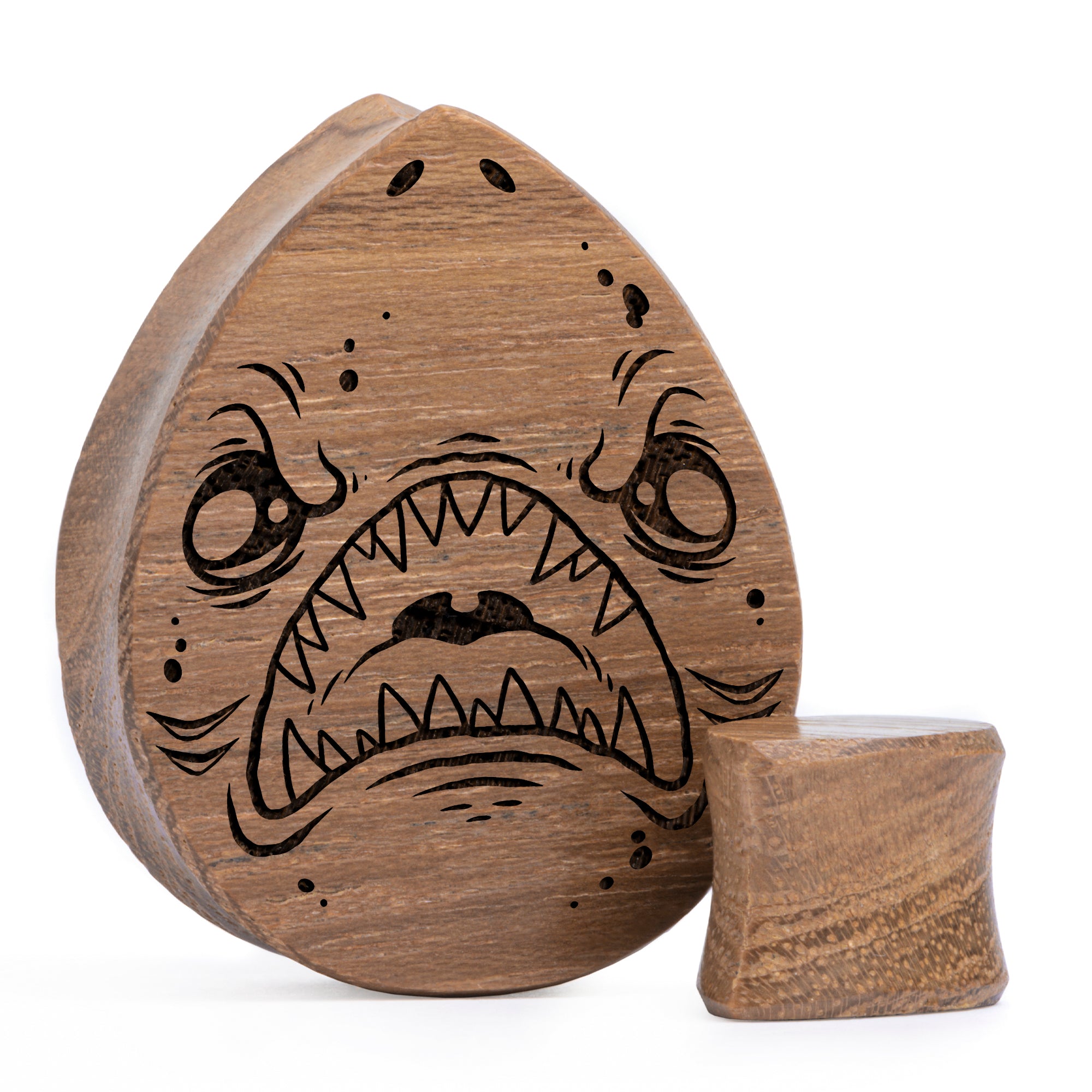 Shark Plug / Gauge - Teardrop Teak Wood | Flat Faced Double Flare