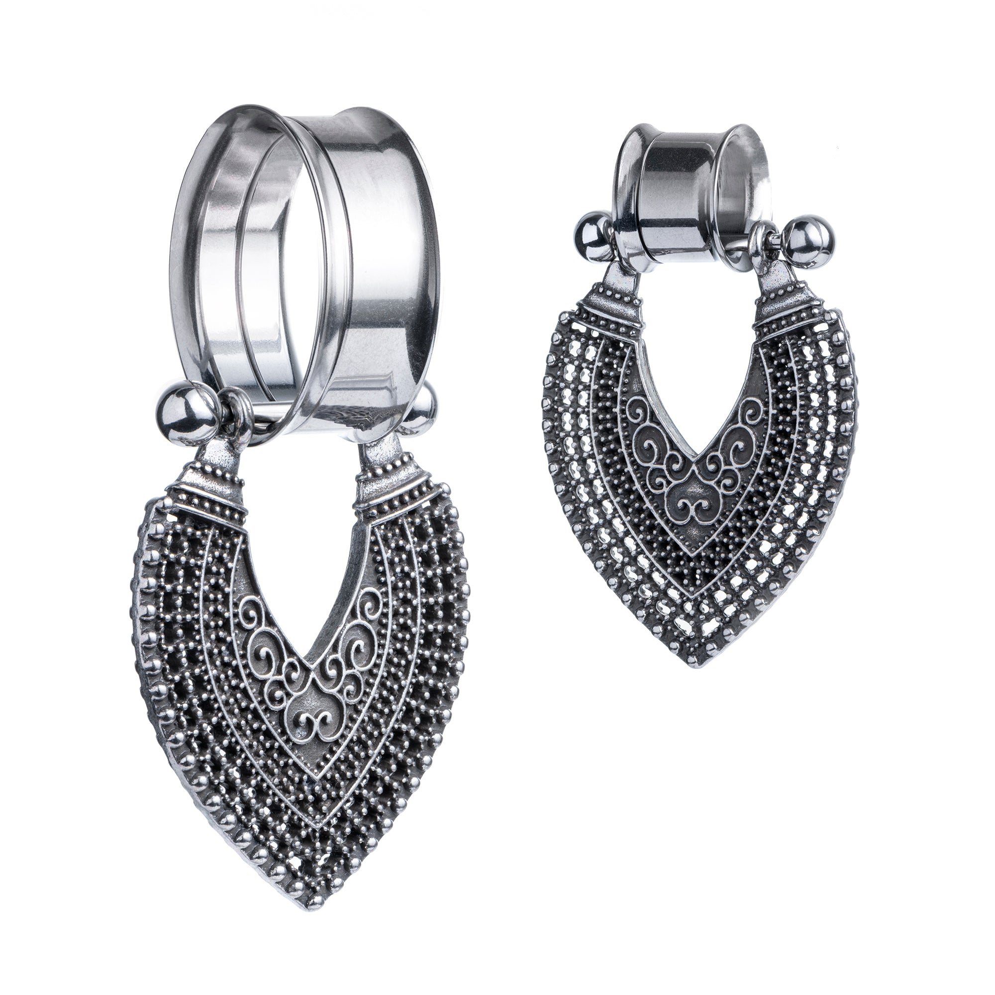 Shield Design Silver Dangle Ear Plug