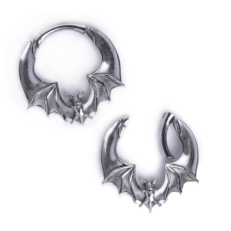 Poids d'oreille chauve-souris en acier argenté - Paire