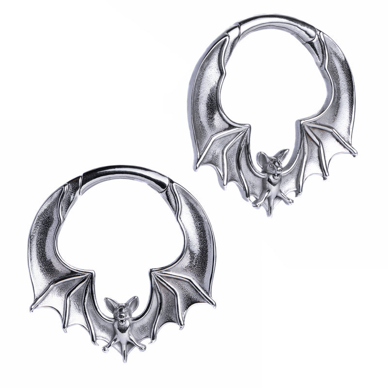 Poids d'oreille chauve-souris en acier argenté - Paire