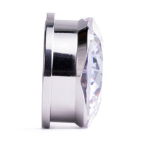 Silver Clear Diamond Screwback Steel Ear Stretching Plug / Gauge