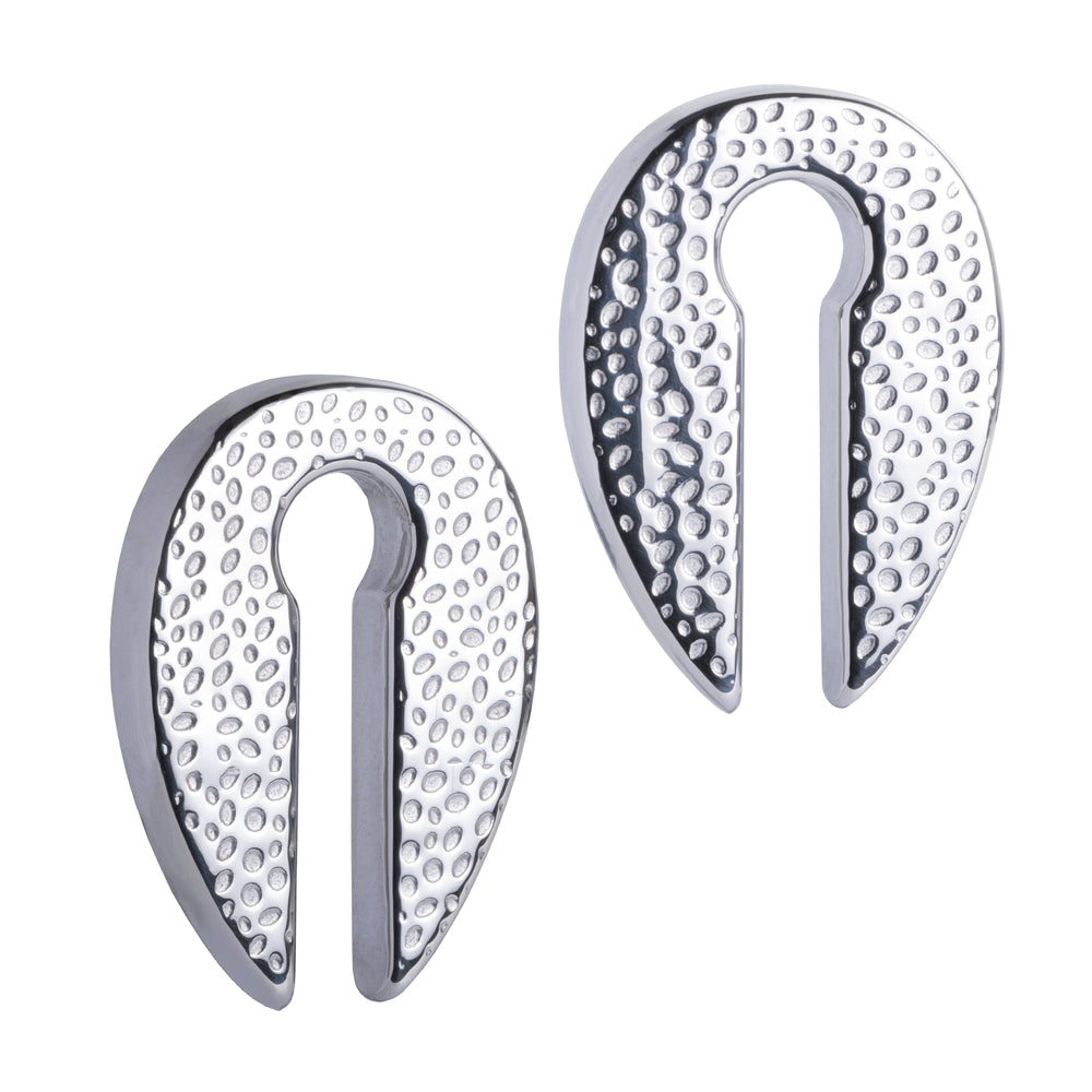 Hammered Silver Keyhole Ear Weights - Pair - Pair Of Silver Ear Weights for Stretched Ears