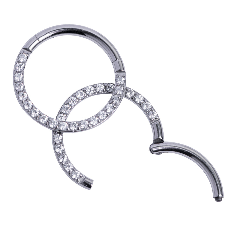 Septum clicker, argent, serti transparent, titane, 1.2mm