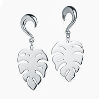 Pendants d'oreille feuille de Monstera en acier argenté - Paire