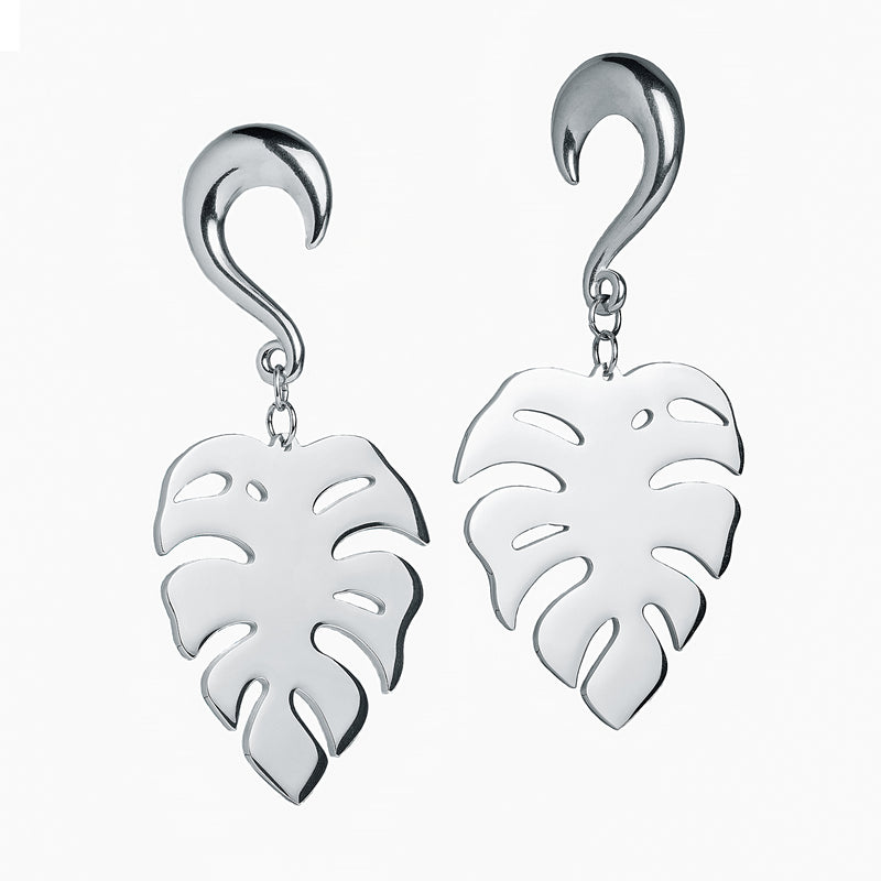 Pendants d'oreille feuille de Monstera en acier argenté - Paire