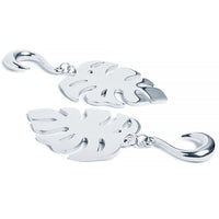 Pendants d'oreille feuille de Monstera en acier argenté - Paire