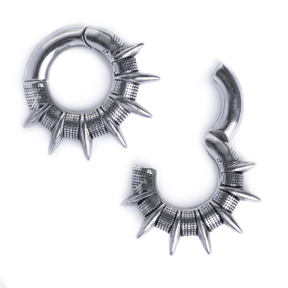Silver Spiked Ear Weights (Pair) - Tribal Weighted Earrings for Stretched Ears