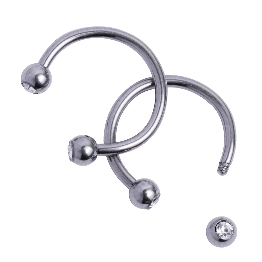 Titan-Rundhantel mit Innengewinde, Stärke 1,2 mm, in Silber mit klaren Edelsteinen