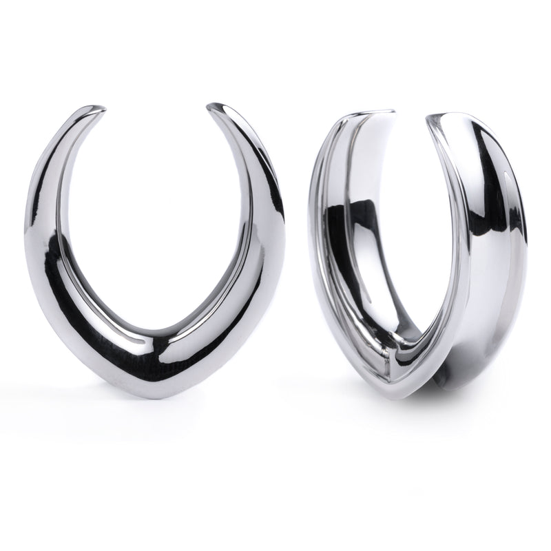 Silver V Shape Surgical Steel Saddle Ear Plug / Gauge