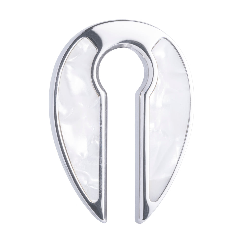 Silver & Pearl - Keyhole Ear Weights (Pair) - Pair Of Mother Of Pearl Silver Ear Weights for Stretched Ears