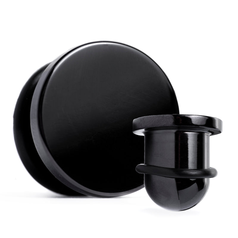 Black Steel Single Flare Ear Stretching Plug / Gauge